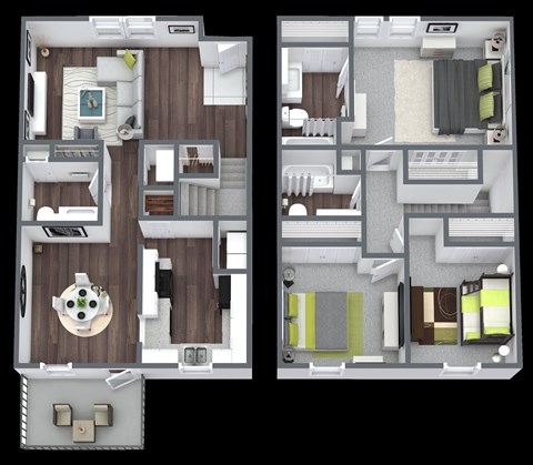 Floor plan for 3 beds, 2.5 baths, 1489 sqft